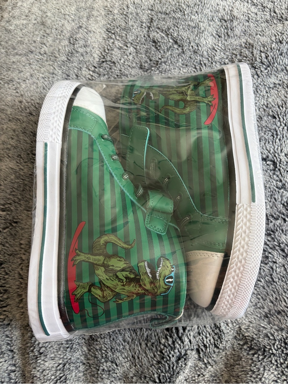 Kids Green Dinosaur Canvas High-Top Sneakers